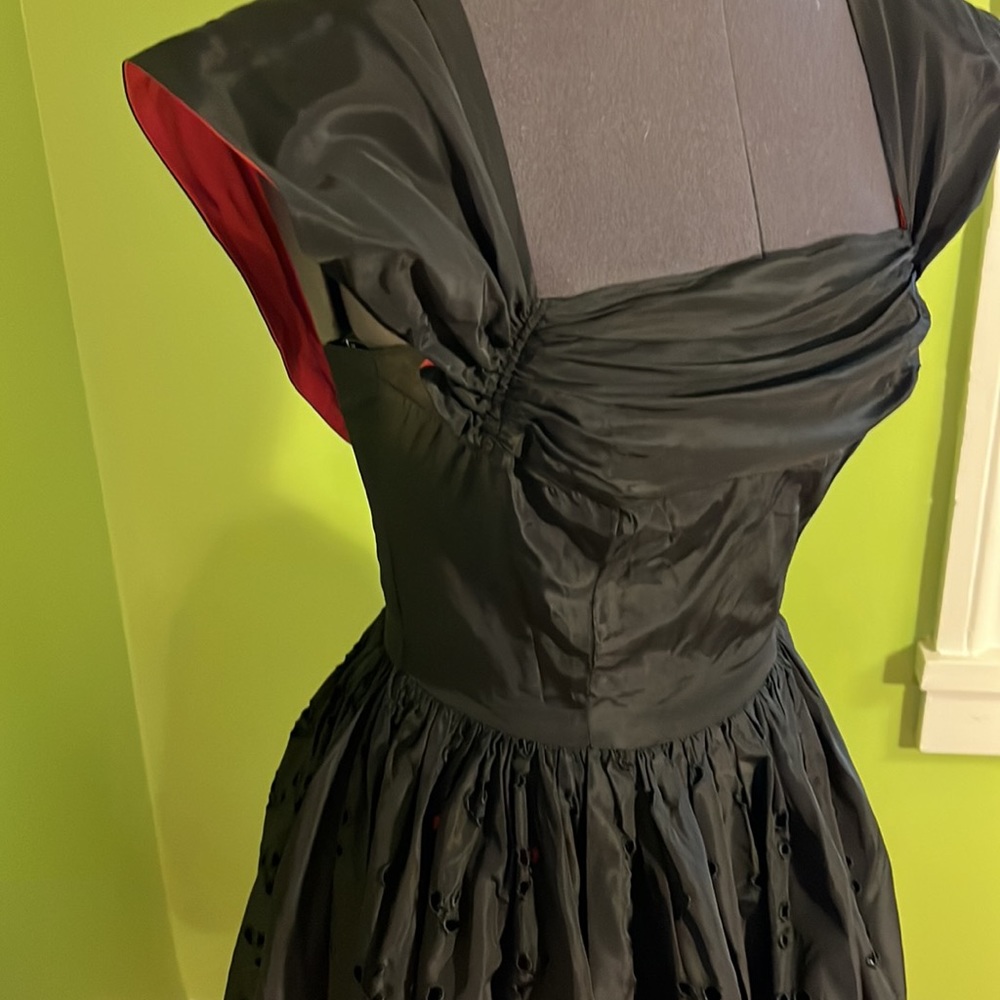vintage 50s taffeta eyelet dance dress full skirt